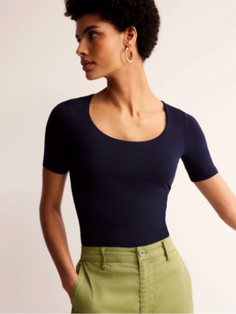 BODEN Women's Black Scoop Neck Short Sleeve Top